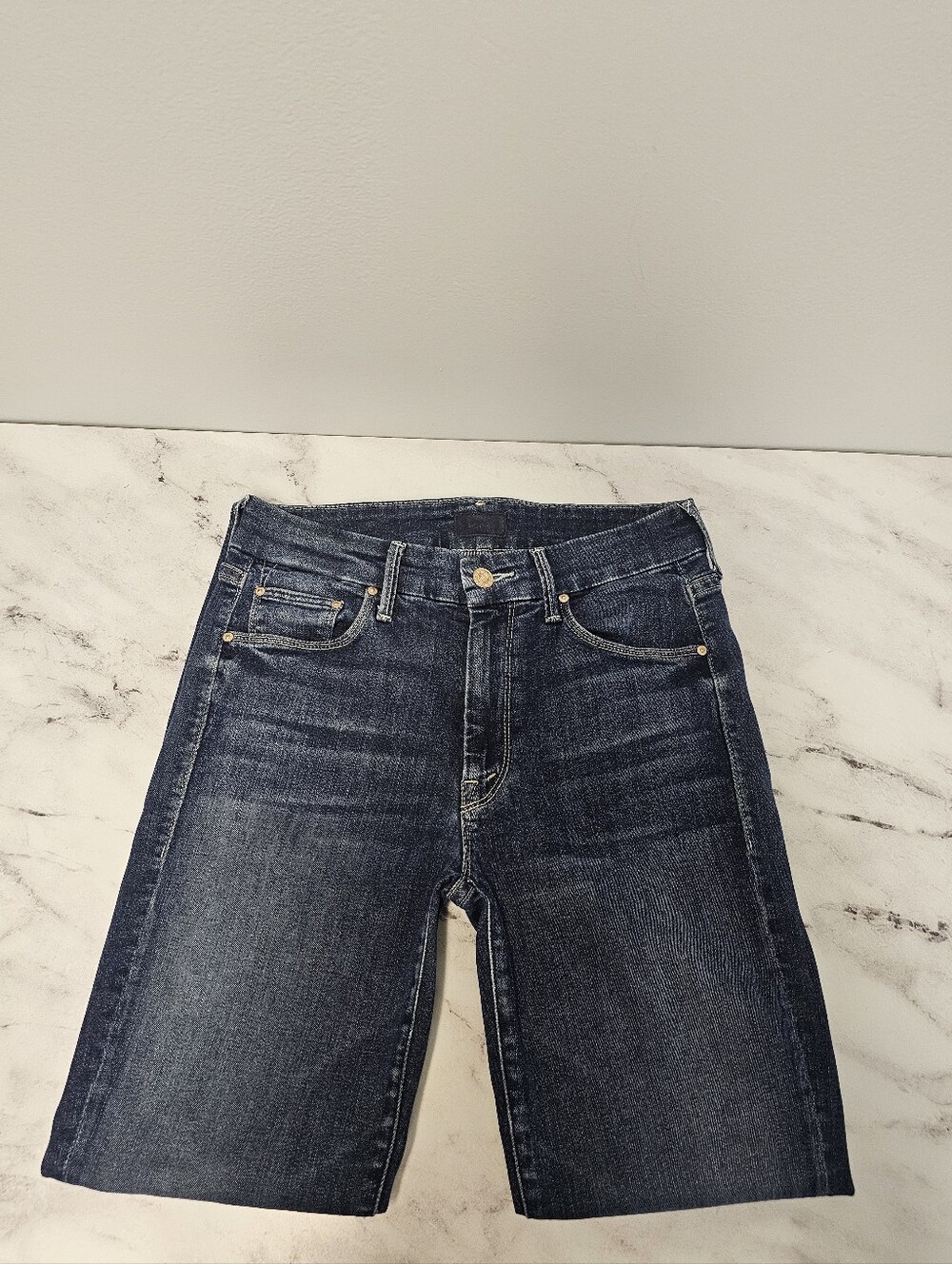 MOTHER The Looker Crop Mid Rise Skinny Dark Blue On The Edge Jeans 27 Preowned - Picture 5 of 11